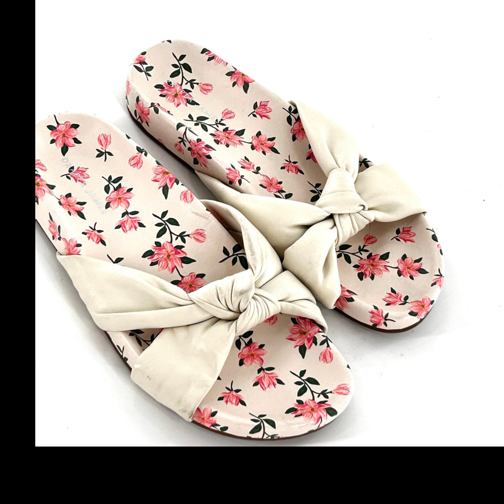 Draper James Stella Slide Sandals 8.5 NWOT Leather Cream Floral Magnolia Knot